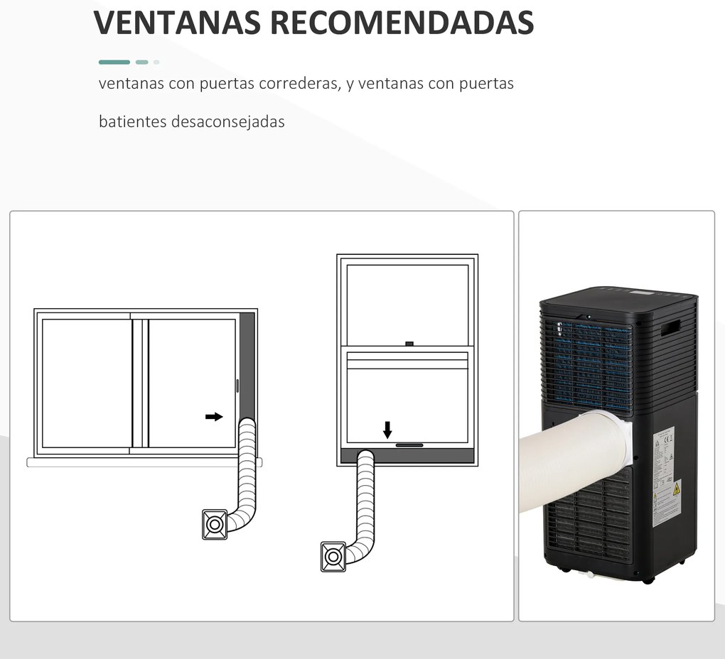 HOMCOM Ar Condicionado Portátil 5000BTU 4 em 1 Desumidificador Refrigerador R290 Móvel com 2 Velocidades Controlo Remoto Ecrã LED Temporizador 30,5x32,5x68cm Preto