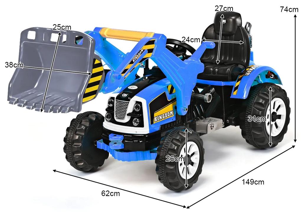 Trator Elétrico com Pá para Crianças Escavadora a Bateria com 2 Velocidades  149 x 62 x 74 cm Azul