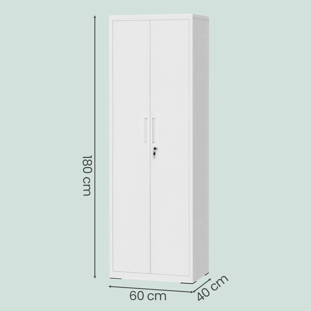 Armário arquivo escritório com portas duplas e 5 níveis 40 x 60 x 180 cm cinzento