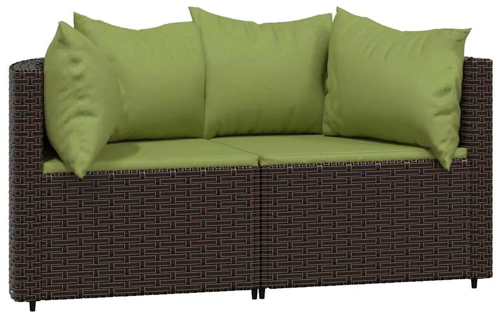 3 pcs conjunto lounge jardim c/ almofadões vime PE castanho