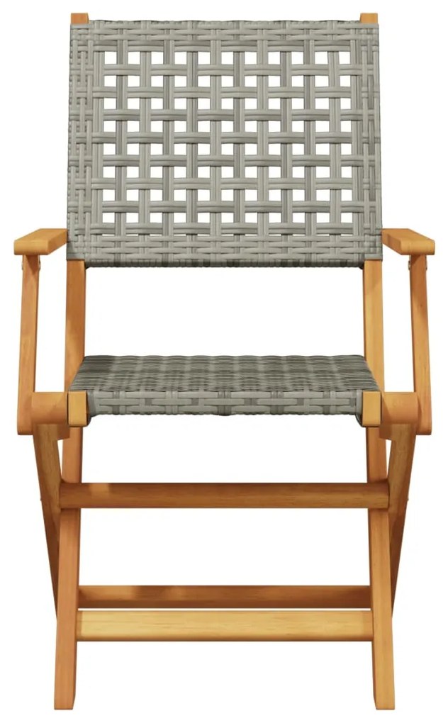 3 pcs conjunto de bistrô vime PE e madeira maciça cinzento