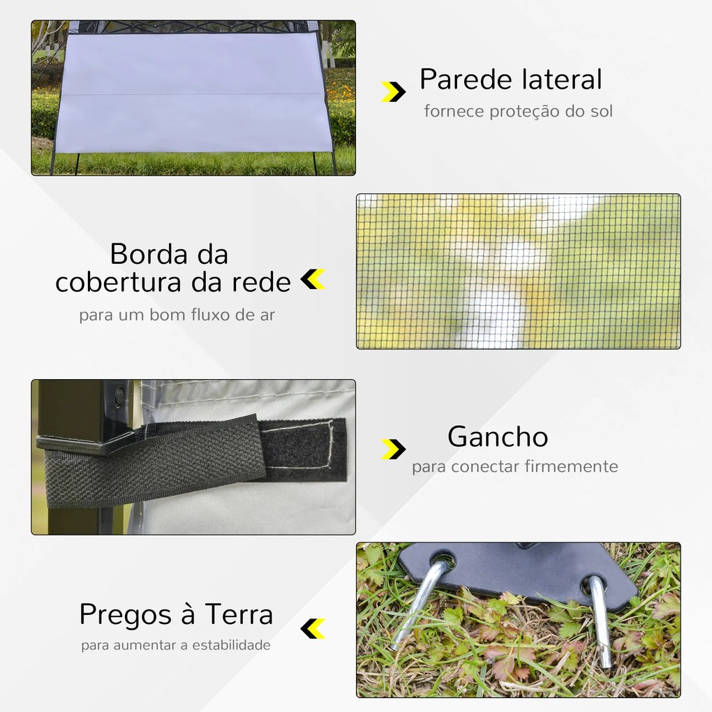Outsunny Tenda Dobrável com Proteção UV Altura ajustável de 2 niveis Tecido Oxford com estrutura de aço com Lateral e Bolsa de Transporte 220x220x208 cm branco
