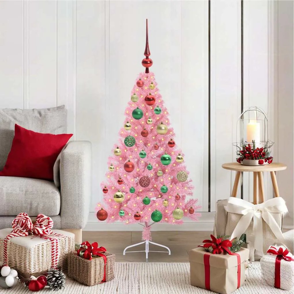 vidaXL Árvore de Natal Artificial Pré-iluminada Rosa 120 cm PVC