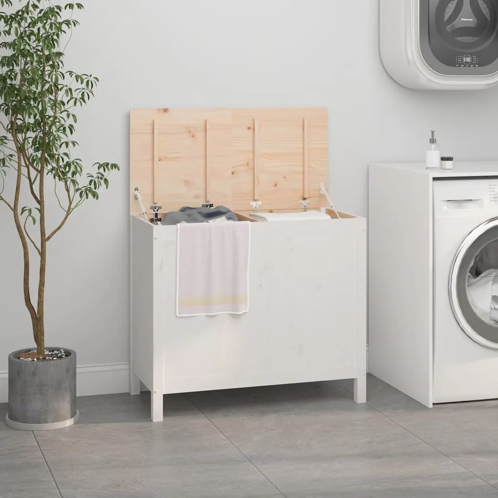823580 vidaXL Caixa para roupa 88,5x44x76 cm madeira de pinho maciça branco