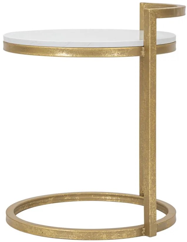 MESA DE APOIO REDONDA EM MÁRMORE 40X43X50 CM DOURADO E BRANCO