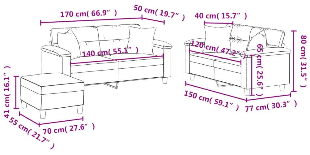 3 pcs conjunto de sofás com almofadas couro artificial cinzento