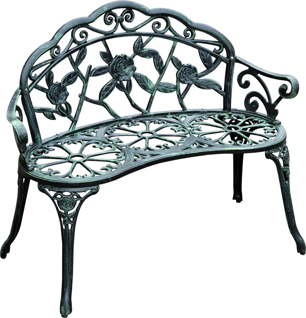 Outsunny Banco de Jardim 2 Lugares Estilo Neo Retro Padrão de Rosa Linhas Fuseladas 100x54x78 cm Alumínio Fundido Verde Envelhecido | Aosom Portugal