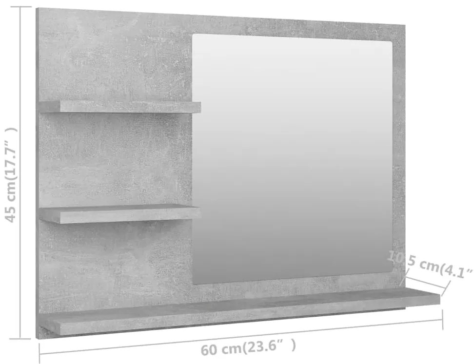 Espelho de casa de banho 60x10,5x45 cm contrapl. cinza cimento