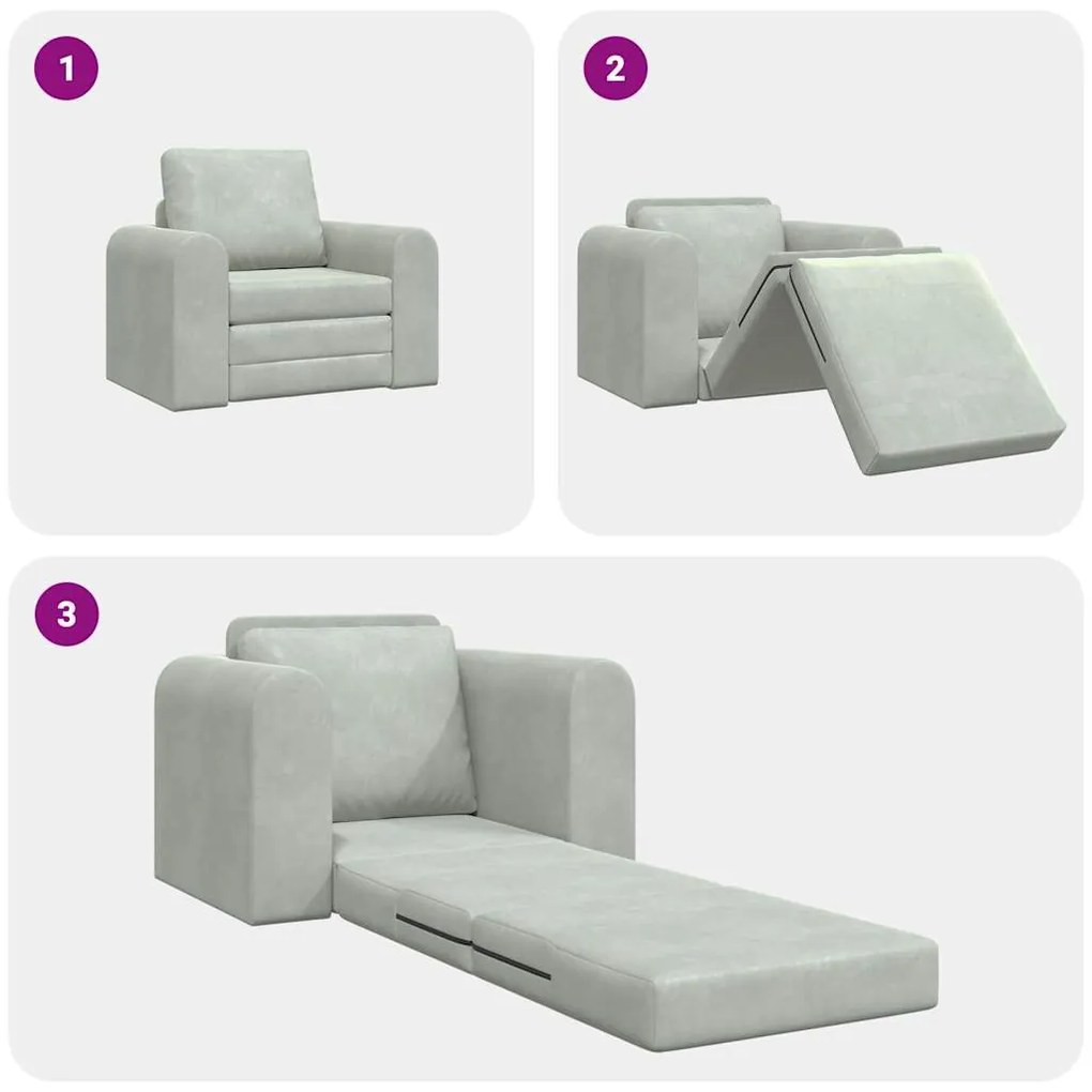 Sofá Cama 2-em-1 Cinza Claro 98x71x83 cm Veludo