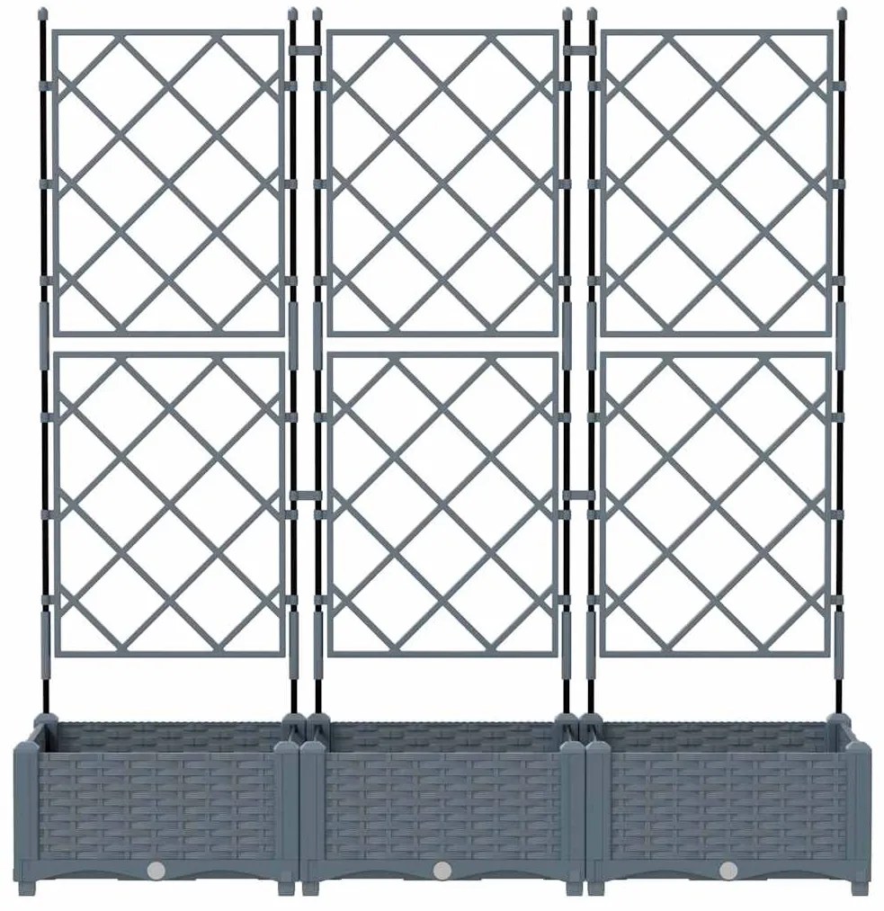 Jardineira de Jardim com Treliça 3 pcs Cinza Claro 120x40x125,5 cm