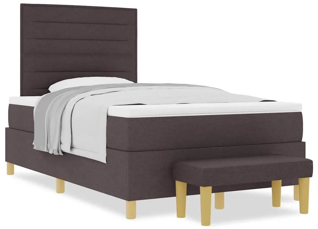 Cama Box com Colchão e Banco Marrom Escuro 120x190 cm Tecido