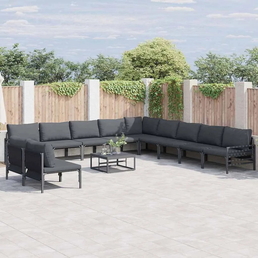 vidaXL Conjunto de Sofá de Jardim 11 pcs Cinzento-escuro Aço