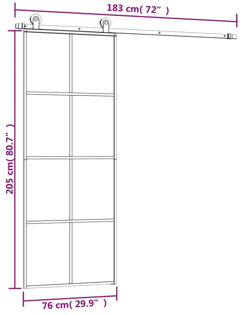 Porta deslizante c/ conj. ferragens 76x205cm vidro ESG/alumínio