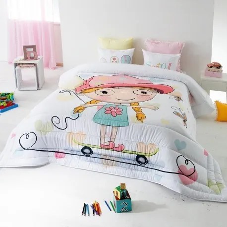 Edredom infantil Dolly - Edredom infantil rosa com almofadas: Colchas edredão 200x260 cm + 2 almofadas cheias 45x60 cm, com enchimento de 200 gr./m2 para primavera / outono