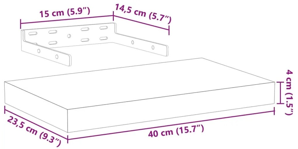 Prateleiras flutuantes 2 pcs 40x23,5x4 cm derivados de madeira