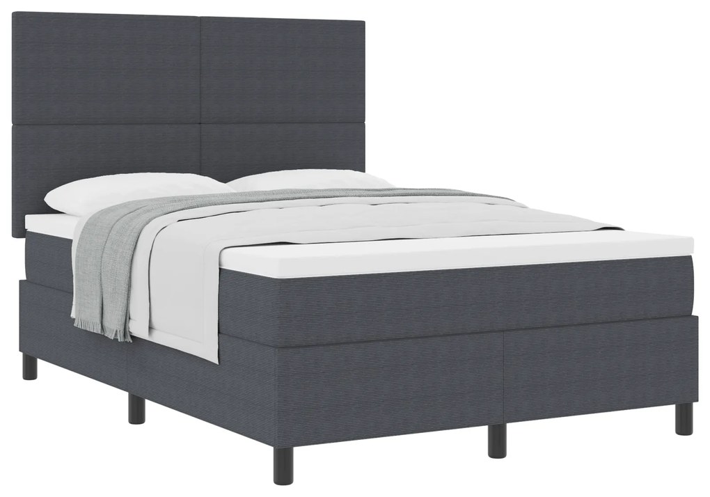 Cama Box com Colchão Cinza Escuro 160x200 cm Tecido de Corduroy