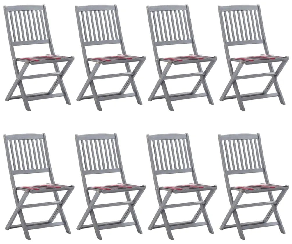 Cadeiras de exterior dobráveis 8pcs c/ almofadões acácia maciça