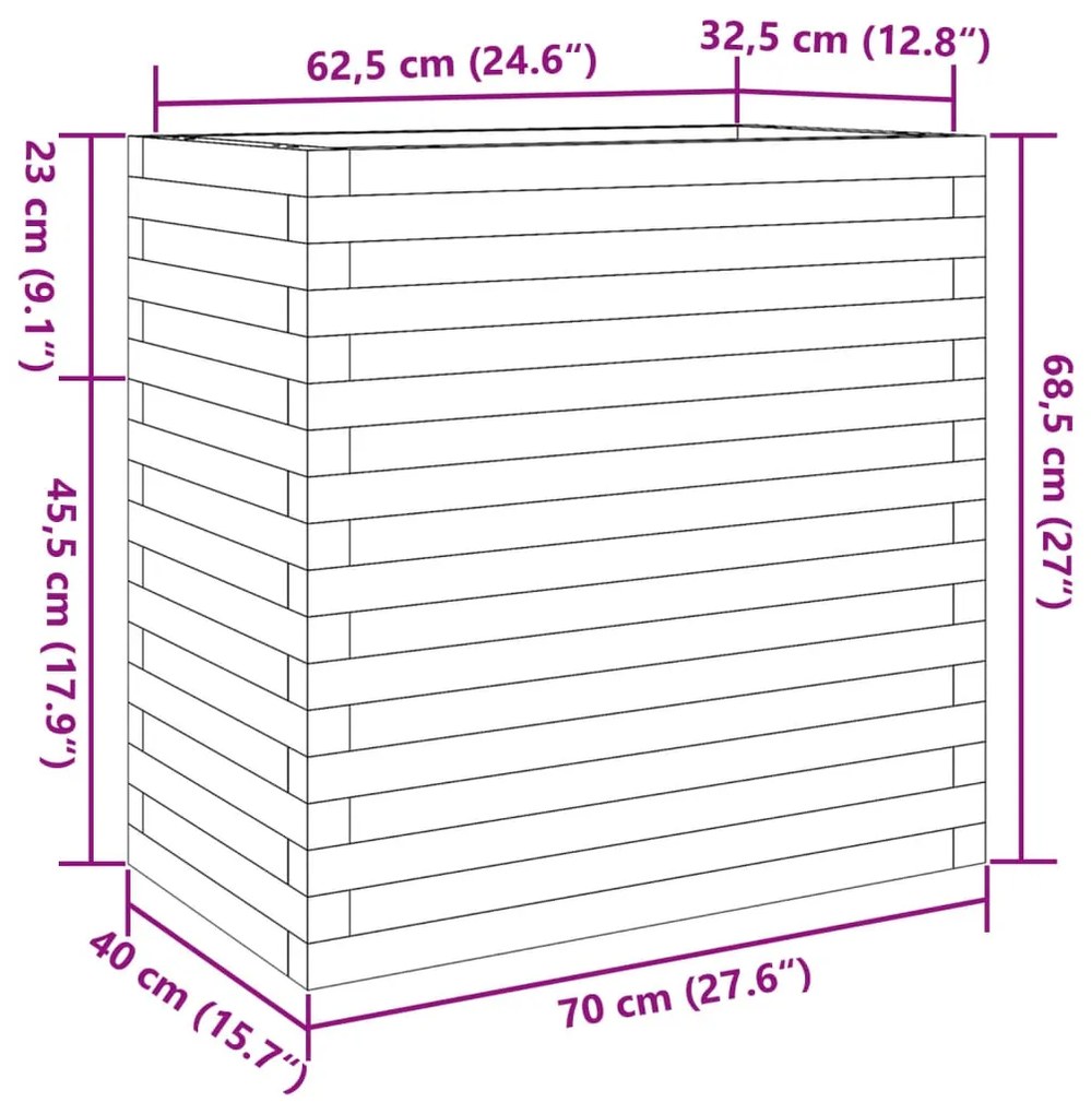 Vaso/floreira de jardim 70x40x68,5 cm madeira de pinho maciça