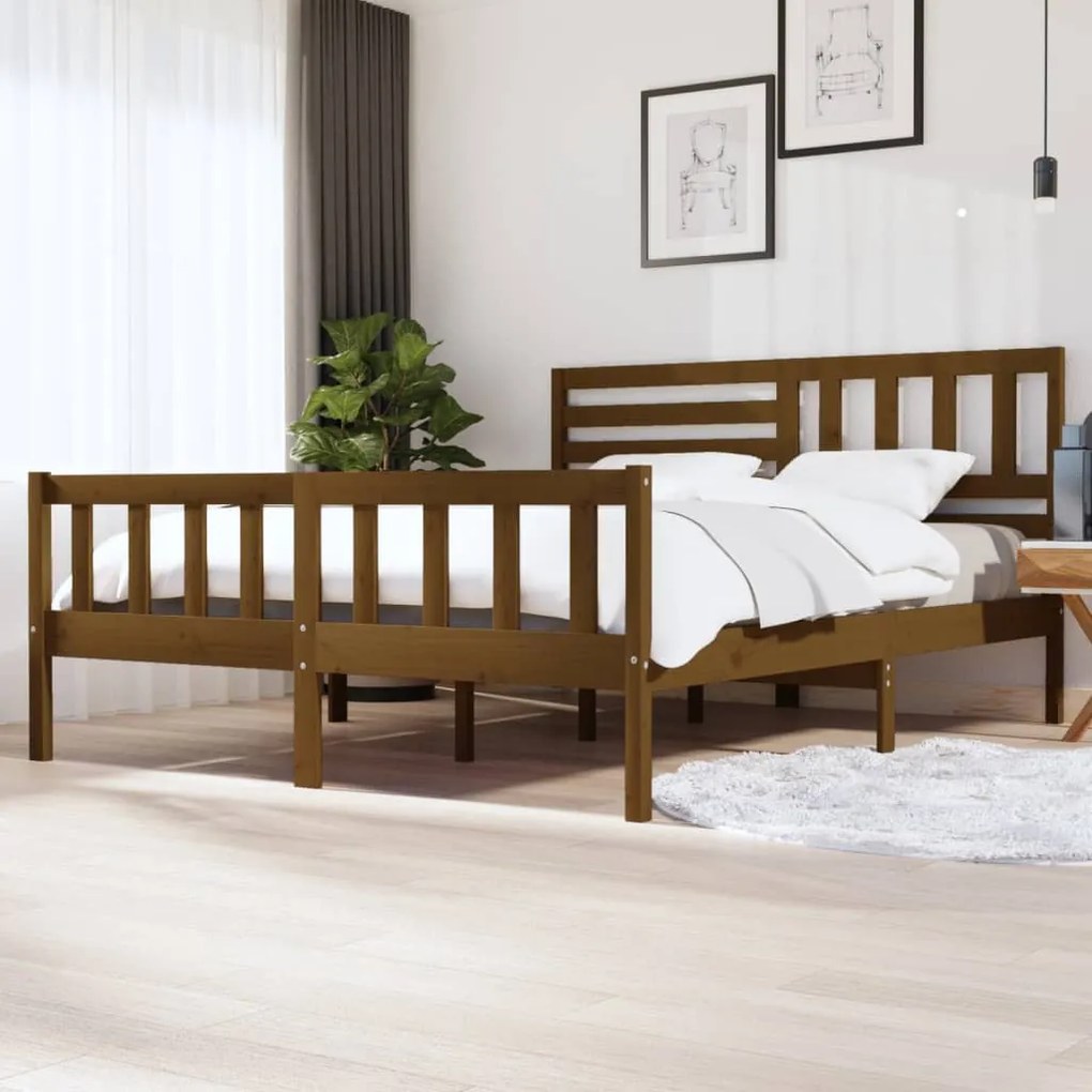 Estrutura de cama super king 180x200 cm madeira castanho-mel