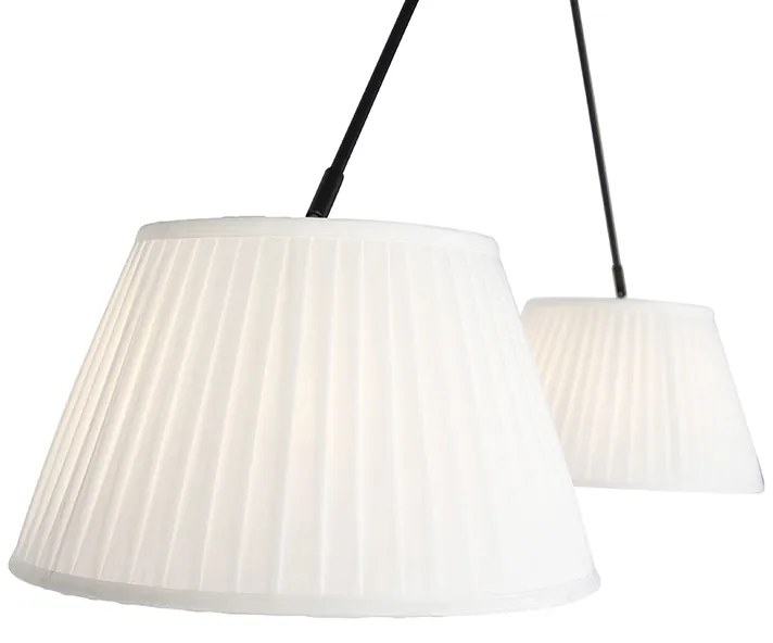 Candeeiro de suspensão preto com cúpulas plissadas creme 35 cm 2 luzes - Blitz Clássico / Antigo