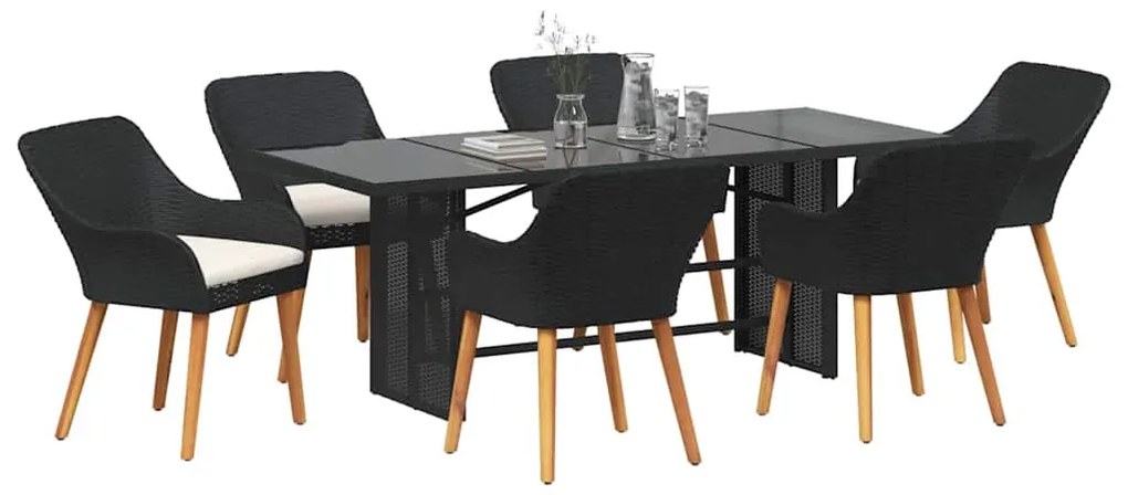 Conjunto de Jantar de 7 Peças Preto de Rattan Sintético
