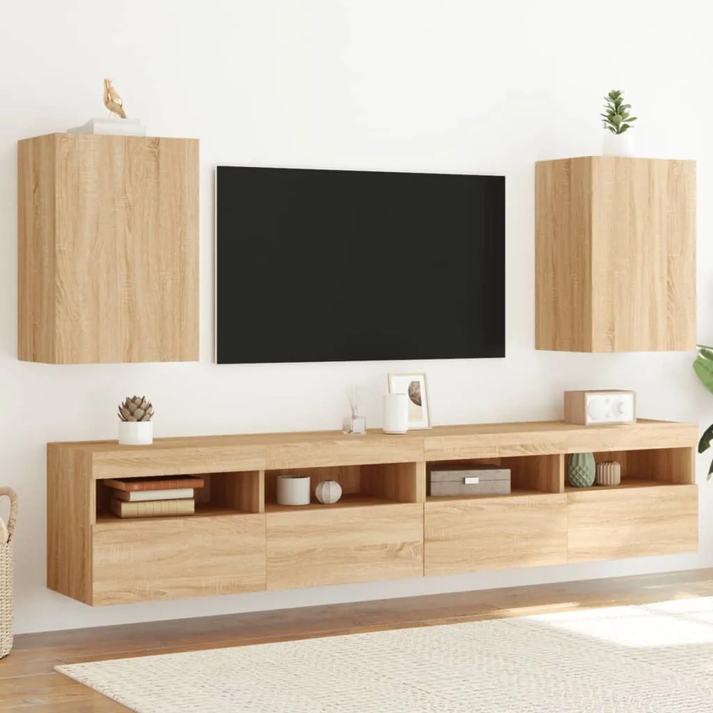 vidaXL Móveis parede p/ TV 2 pcs derivados de madeira carvalho sonoma