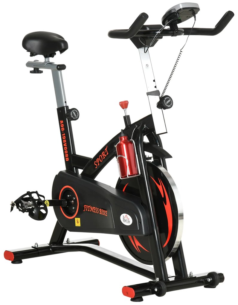 HOMCOM Bicicleta Estática Bicicleta Ciclismo Indoor com Ecrã LCD Volante de Inércia de 10kg 47x120x104.5-117cm Preto Vermelho | Aosom Portugal