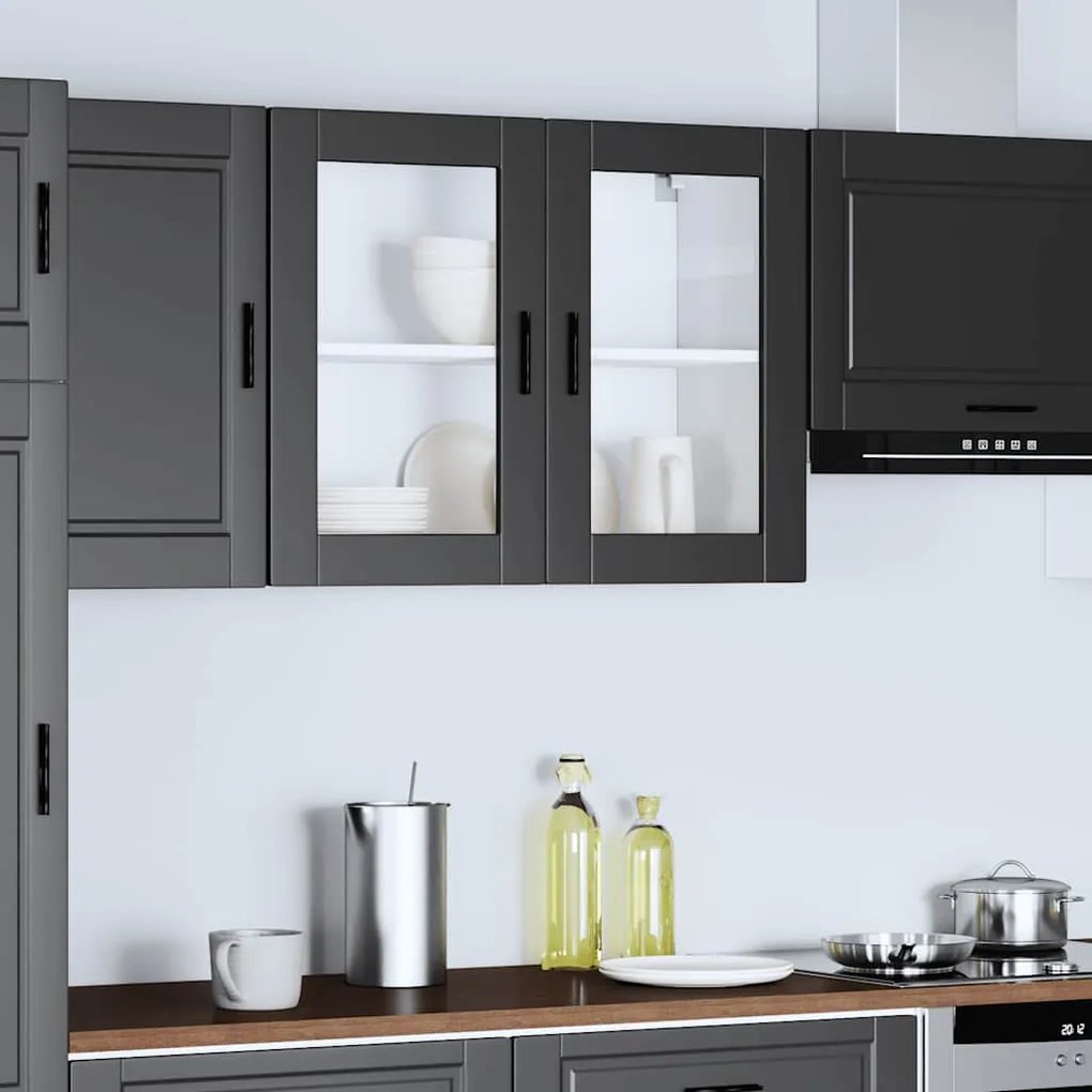 Armário de parede de cozinha com porta de vidro Porto preto