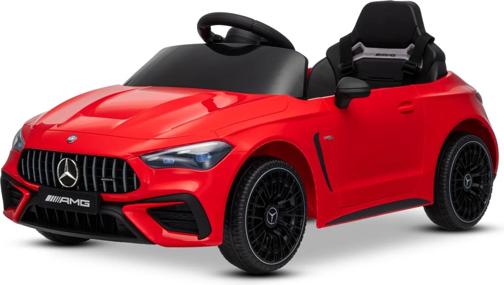 Carro elétrico para crianças Mercedes CLE 12V bateria de lítio, luzes LED, comando remoto de 2,4 GHz, ligação Bluetooth, licença ORIGINAL Vermelho