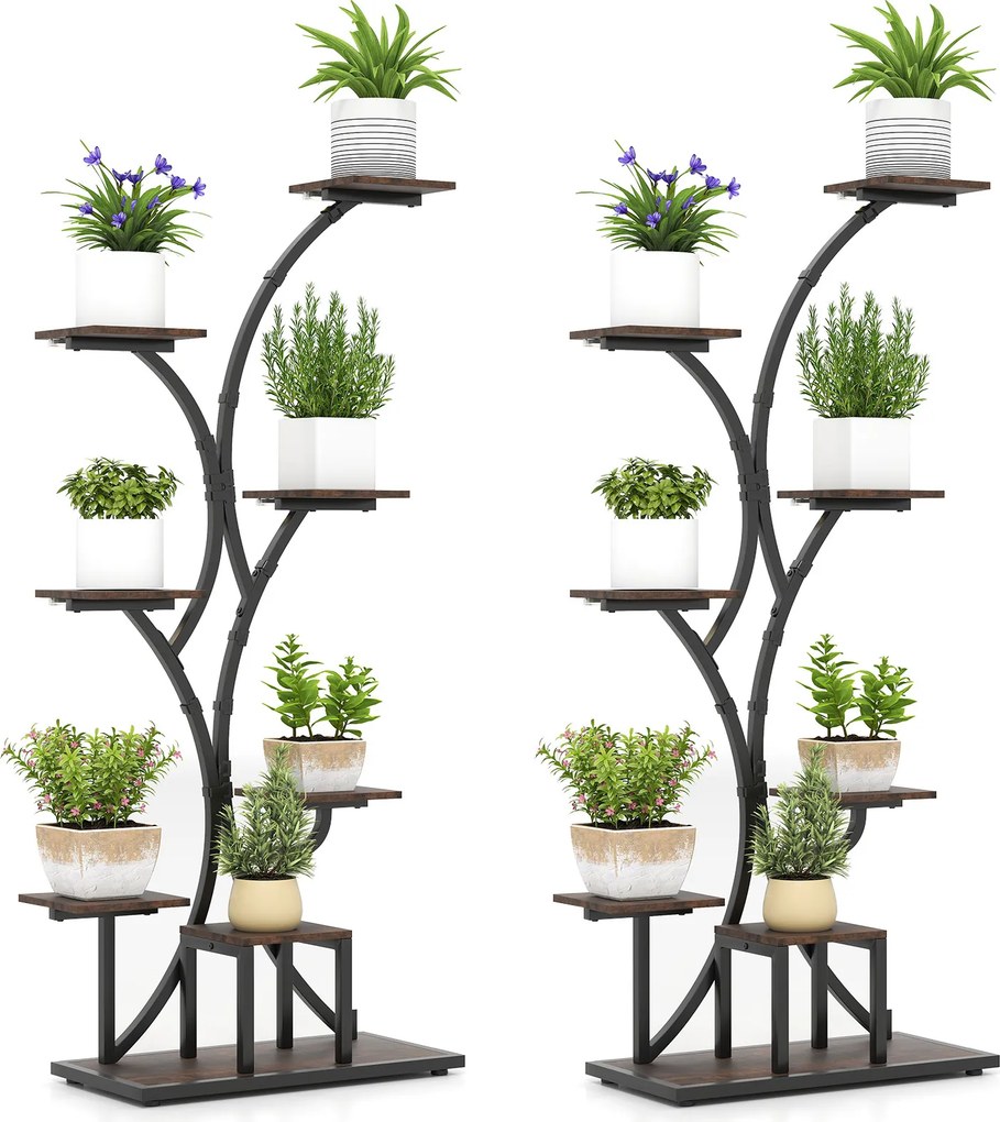Conjunto de 2 suportes de 8 níveis para plantas, com luzes ajustáveis e temporizador, para varanda – 67 x 30 x 146 cm, castanho e preto