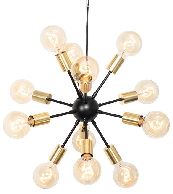 Moderno candeeiro suspenso preto com 12 luzes douradas - Juul Moderno
