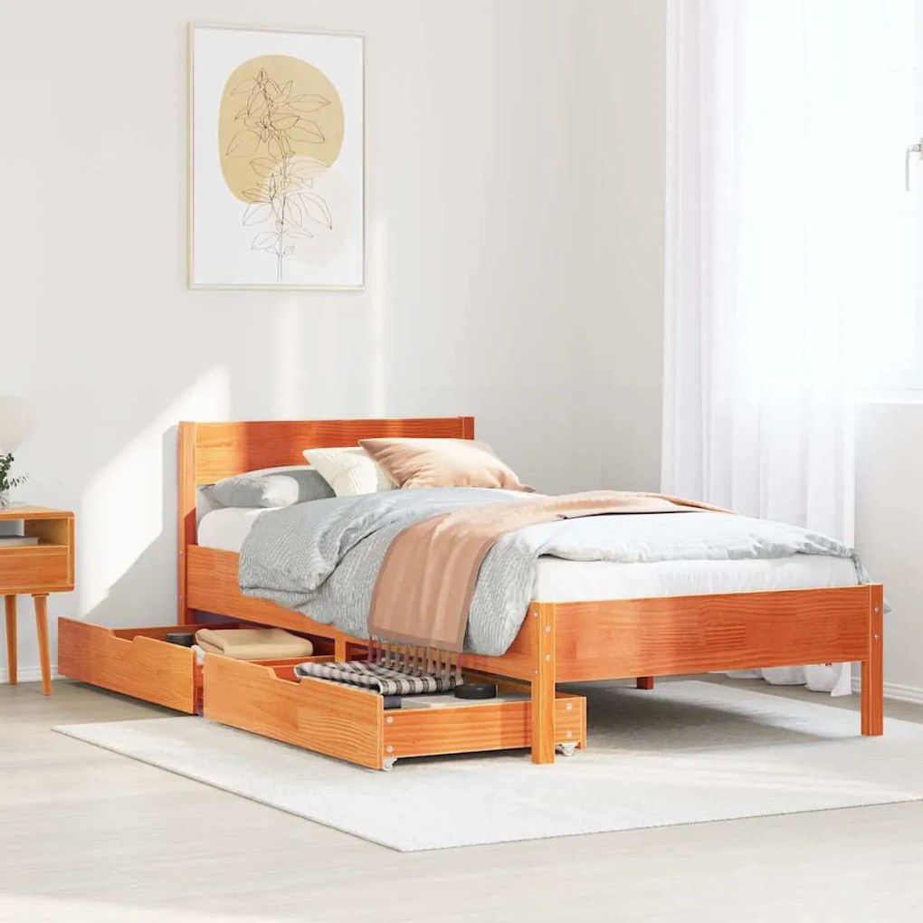 Cama sem colchão 90x200 cm pinho maciço castanho-mel