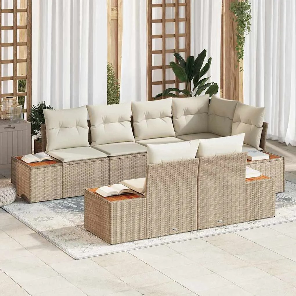 Conjunto de Sofá de Jardim com Almofadas Bege Rattan Acácia