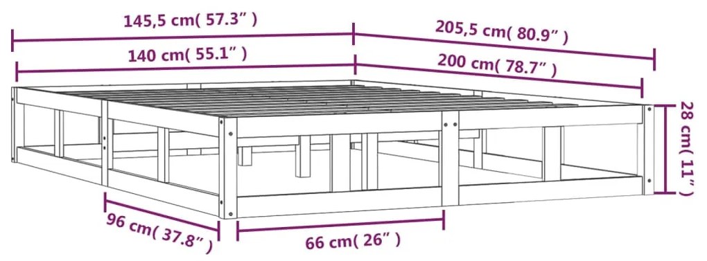 Estrutura de cama 140x200 cm madeira maciça preto