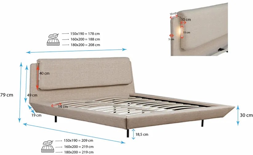 Cama de Casal Flutuante Beatrice com Colchão – 180x200 cm – Bege – Ilu