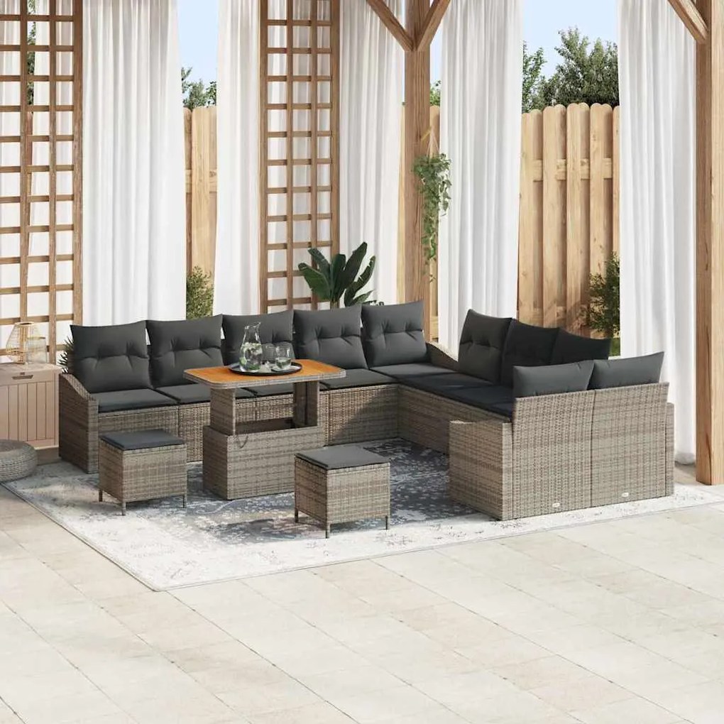 vidaXL Conjunto de Sofá de Jardim 13 pcs Cinzeto Rattan Sintético
