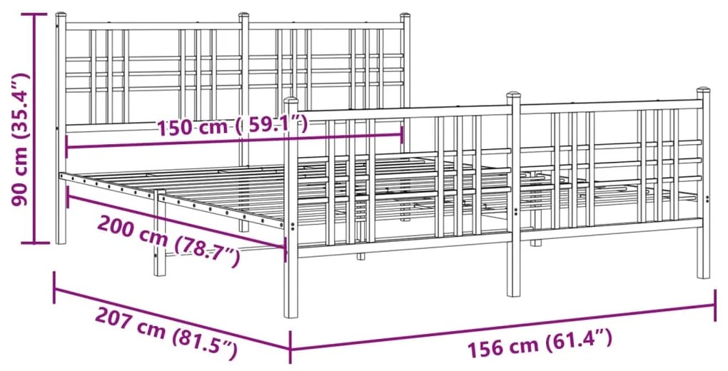 Estrutura de cama com cabeceira e pés 150x200 cm metal branco
