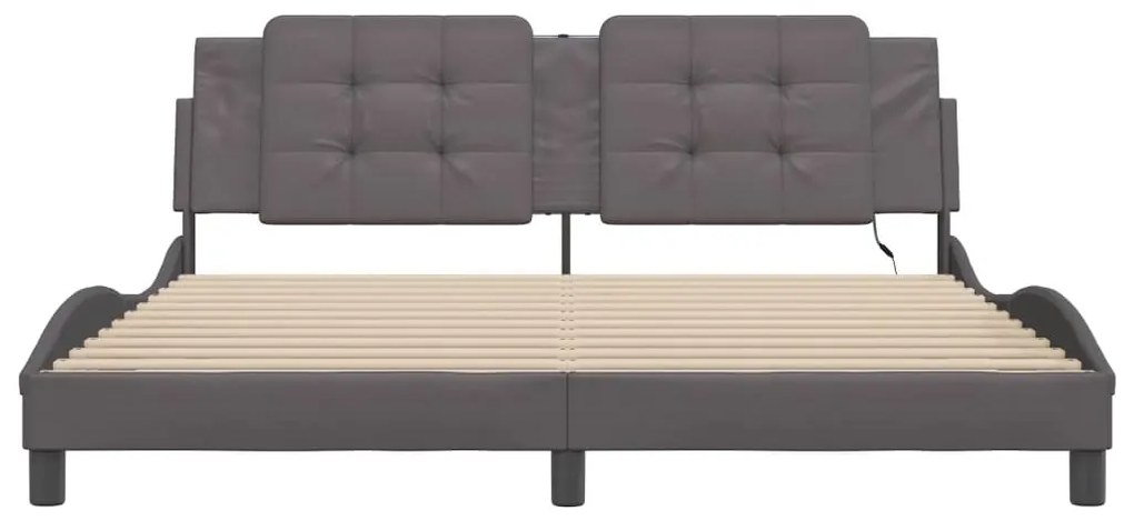 Estrutura de cama c/ luzes LED 180x200cm couro artificial cinza