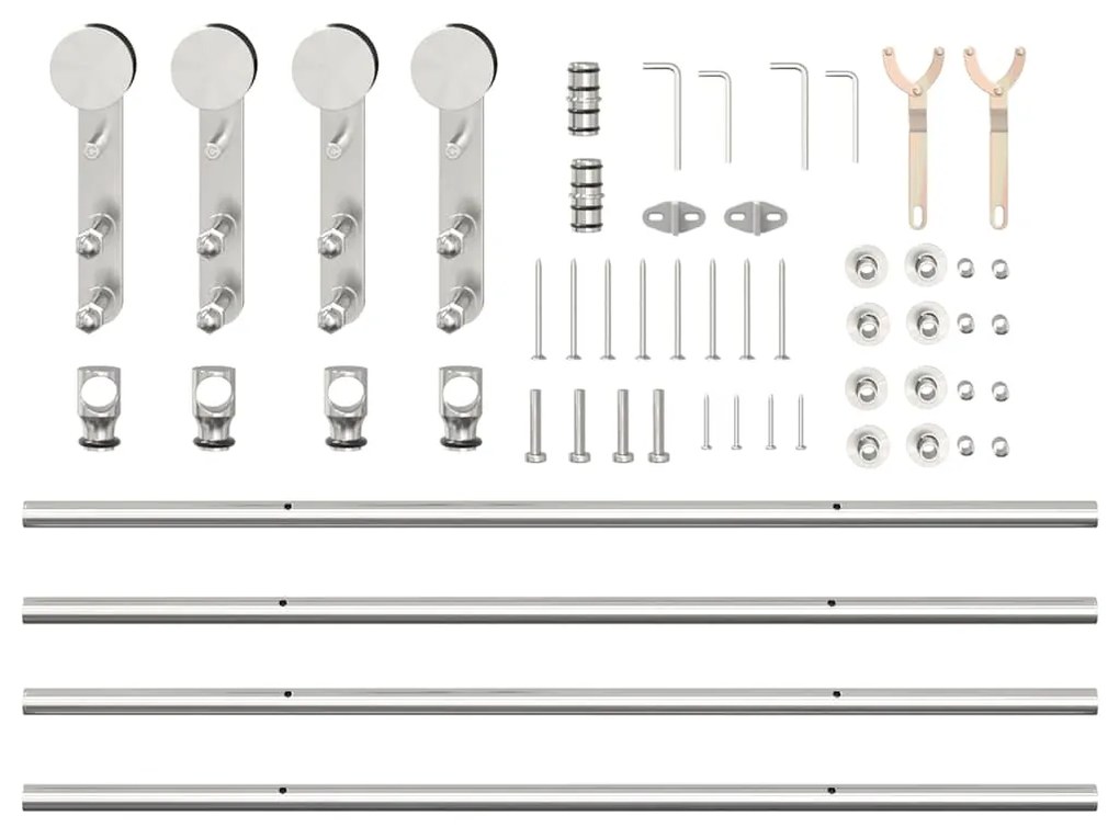 Kit ferragens p/ porta deslizante 183cm aço inoxidável prateado