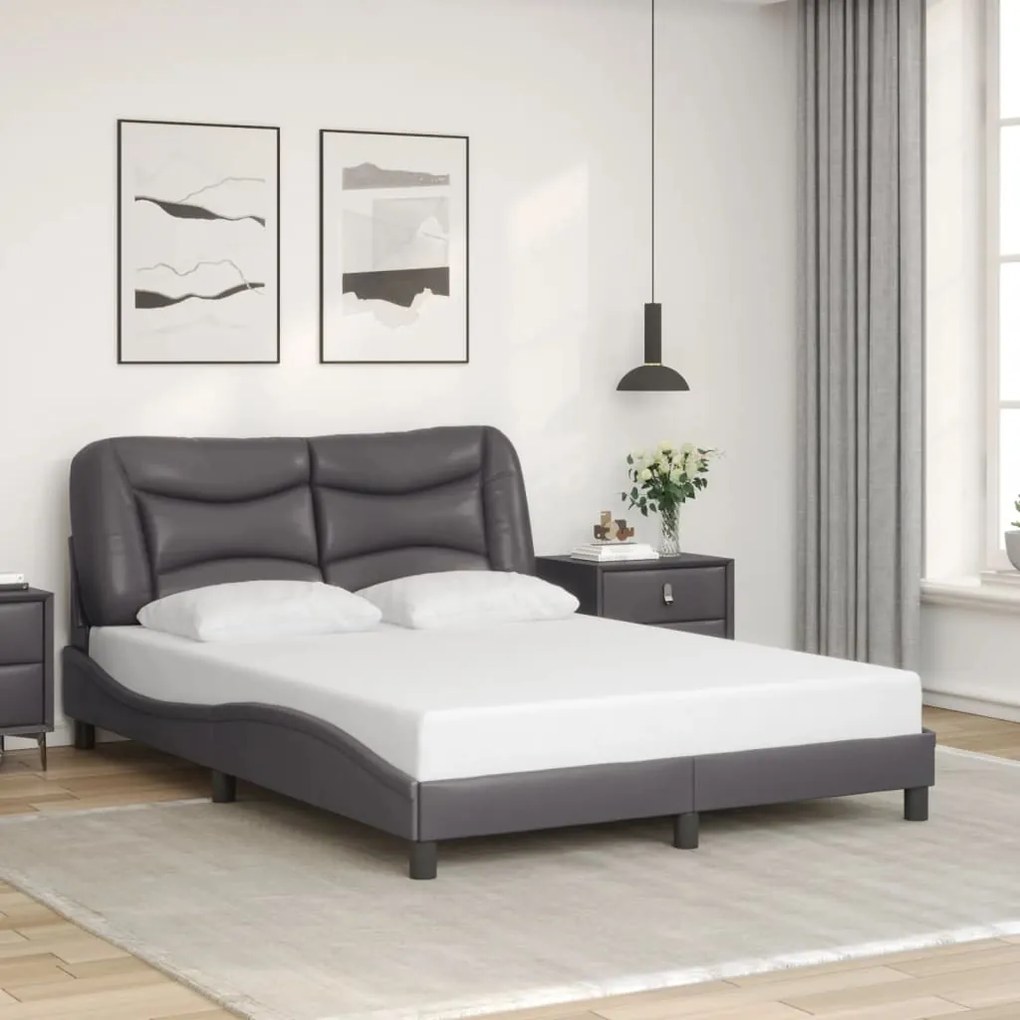 Estrutura de cama c/ luzes LED 120x200cm couro artificial cinza