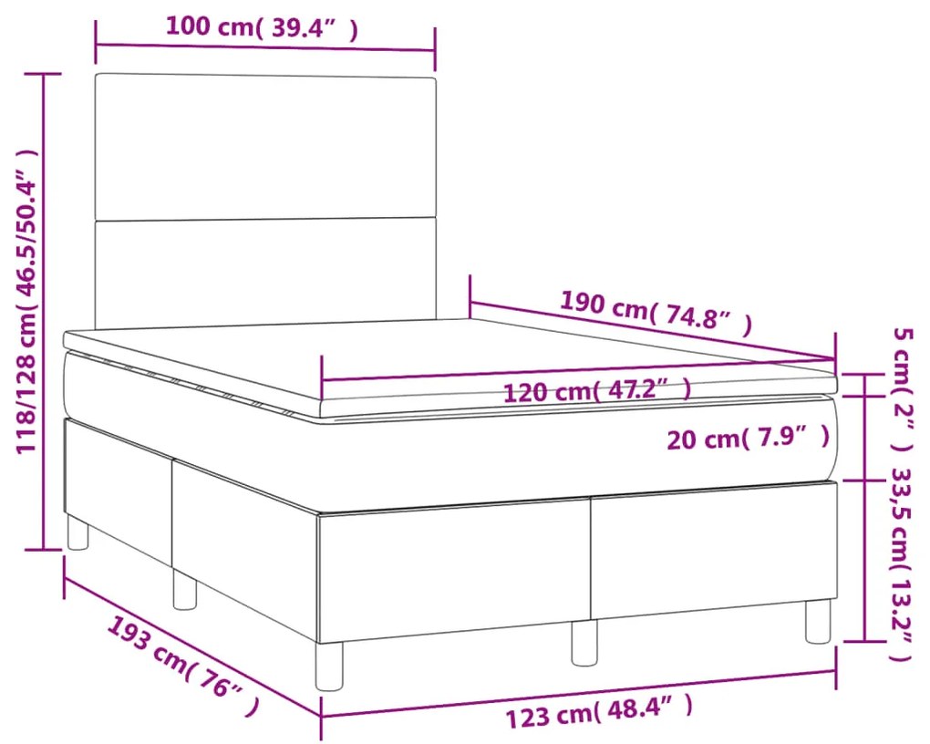 Cama boxspring com colchão 120x190 cm tecido castanho-escuro