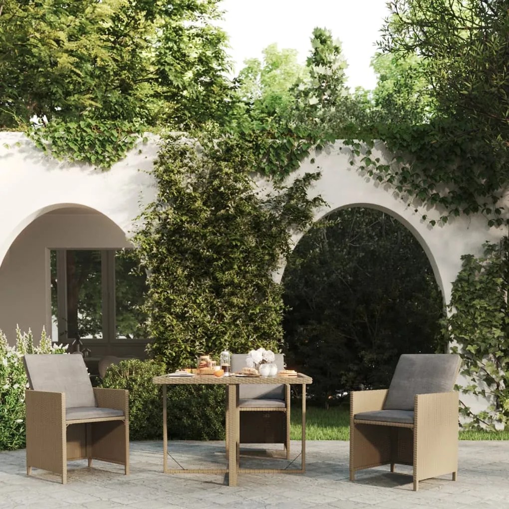 vidaXL Mesa de jardim 109x107x74 cm vime PE e vidro bege