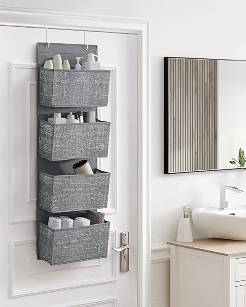 Prateleira organizadora suspensa para guarda roupa com 4 bolsos 33,5 x 12 x 100 cm cinza mesclado