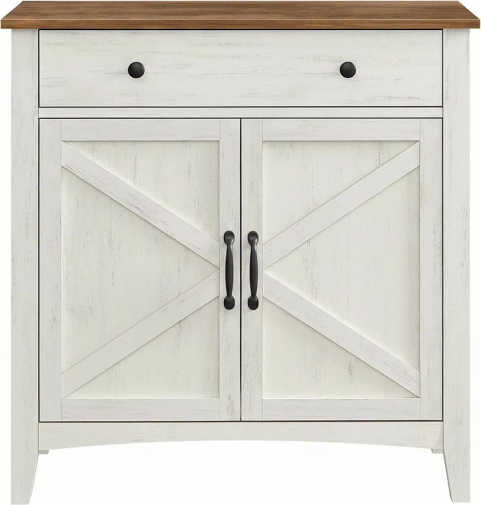 Aparador sala de jantar, Armário de cozinha com gaveta 40 x 80 x 80 cm, armário de armazenamento estilo rústico branco-castanho