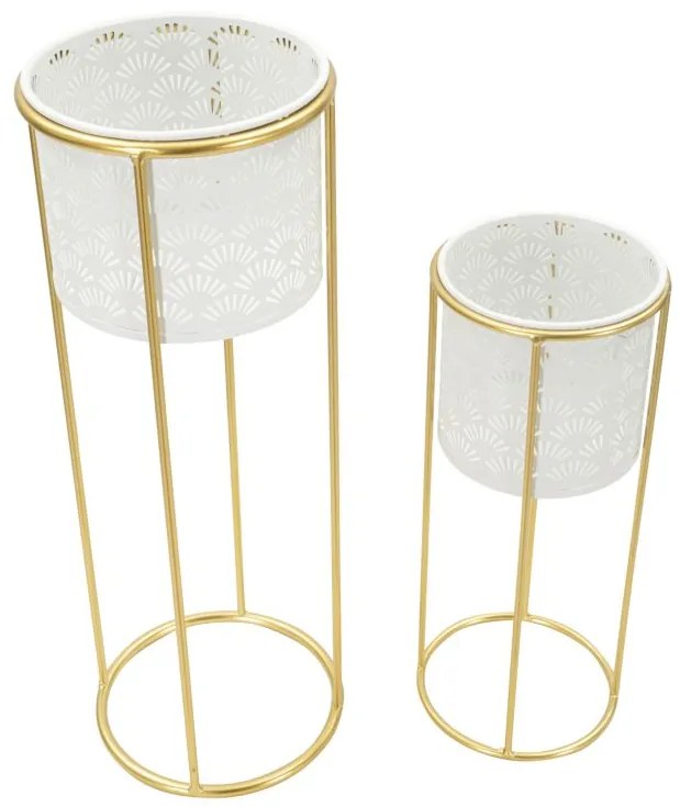 CONJUNTO DE 2 VASOS BRANCO E DOURADO Ø 17X46-14X34 CM (PLANTAS NÃO INCLUIDAS)