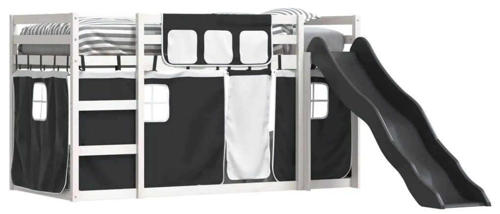 Beliche com escorrega e cortinas 90x200 cm branco e preto