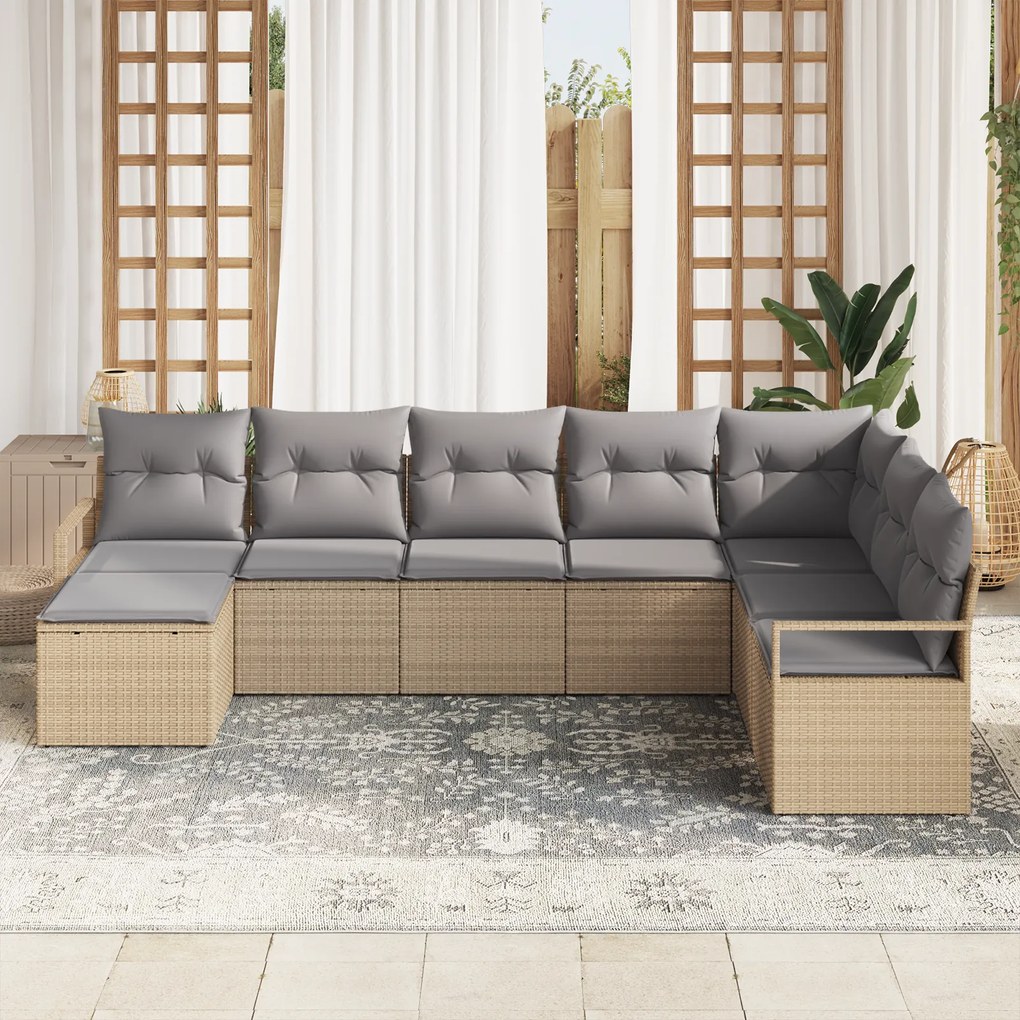 Conjunto de Sofá de Jardim vidaXL de 8 Peças com Almofadas em Rattan P