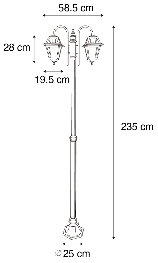 Lanterna de exterior clássica preta 235 cm 2-luzes IP44 - Berta Clássico / Antigo