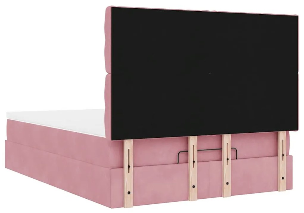 Estrutura de cama otomana com colchões 140x190 cm veludo rosa