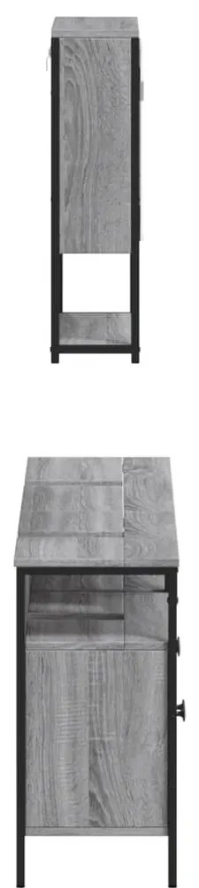 3 pcs Conjunto móveis casa de banho madeira proc. cinza sonoma